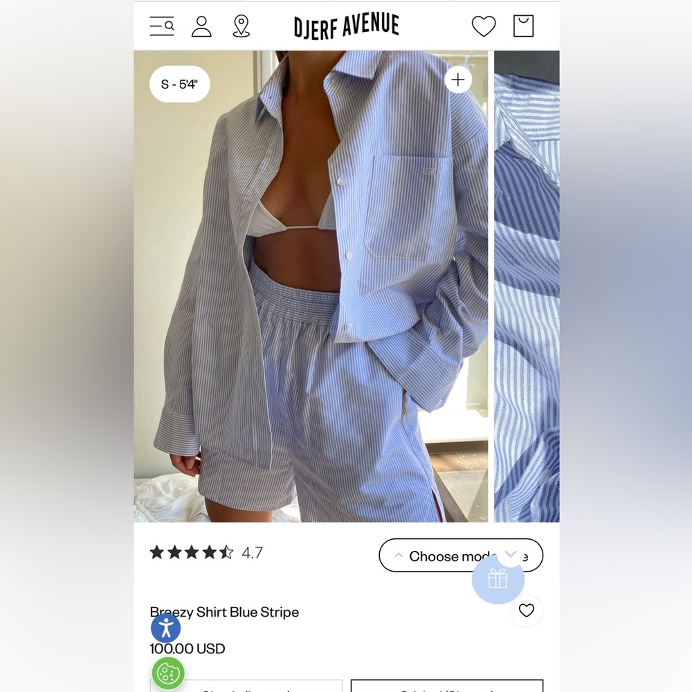 Djerf Avenue Blue Stripe Breezy Shirt and Shorts Set in S